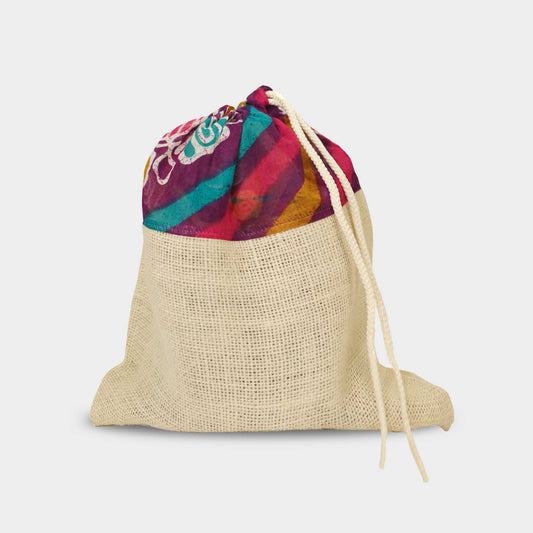 Sari & Jute - Drawstring Bag